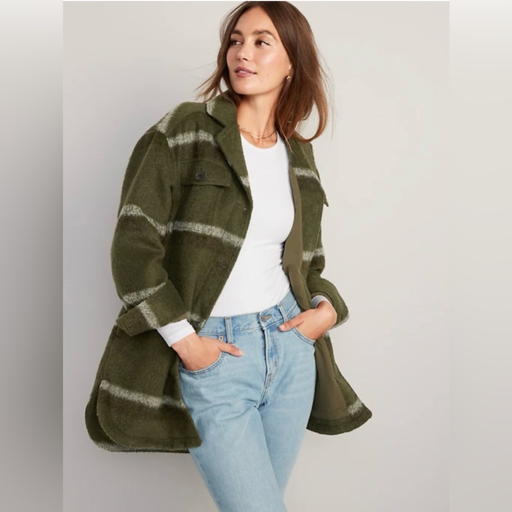 Flannel Olive Green Plaid Utility Shacket by Old Navy